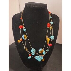 You & I 18" - 20" Stationed Necklace With Polished Stones Of Red, Brown &...